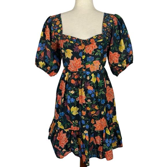Anthropologie Farm Rio Dress Women Medium Boho Dark Cottage Floral Mini NWT